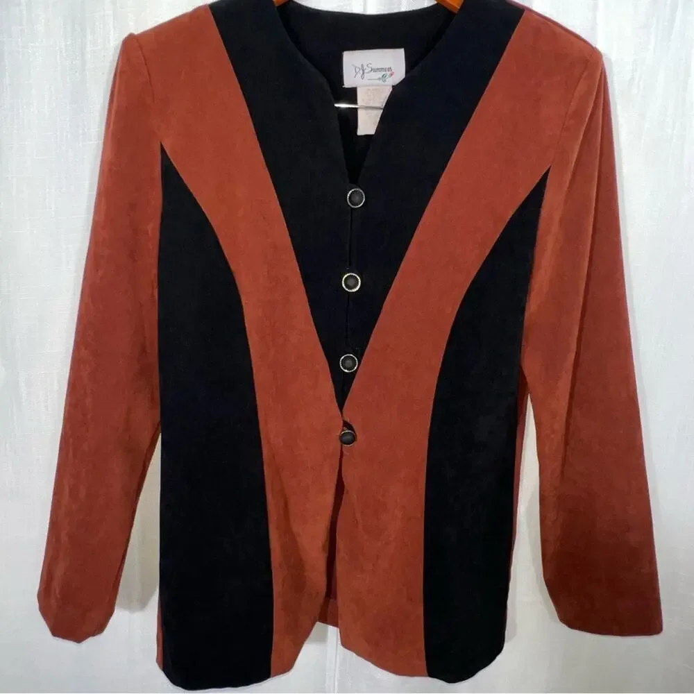 Vintage DJ Summers 90s Mod Retro‎ Faux Suede Button Front Blazer Size 10P